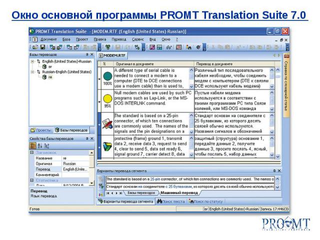 Окно основной программы PROMT Translation Suite 7.0