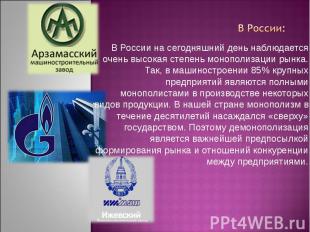 В России на сегодняшний день наблюдается очень высокая степень монополизации рын