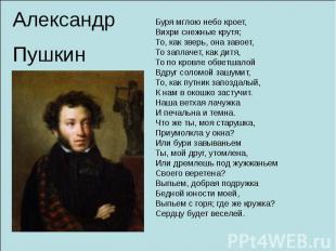 Александр Пушкин Буря мглою небо кроет, Вихри снежные крутя; То, как зверь, она