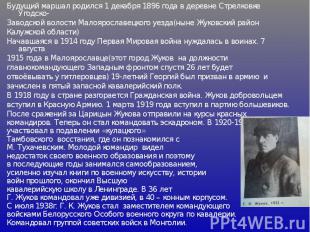 Будущий маршал родился 1 декабря 1896 года в деревне Стрелковке Угодско - Заводс
