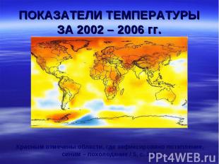 ПОКАЗАТЕЛИ ТЕМПЕРАТУРЫ ЗА 2002 – 2006 гг. Красным отмечены области, где зафиксир