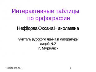 Нефёдова О.Н.1 Интерактивные таблицы по орфографии Нефёдова Оксана Николаевна уч