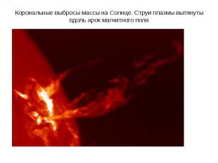 Корональные выбросы массы на Солнце. Струи плазмы вытянуты вдоль арок магнитного