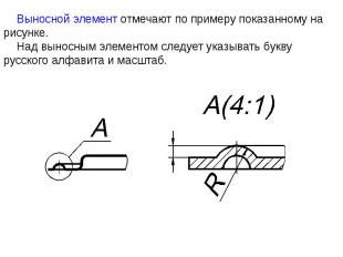 Выносной элемент отмечают по примеру показанному на рисунке. Над выносным элемен