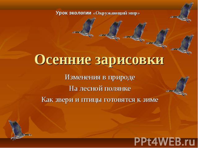 Урок экологии «Окружающий мир» Осенние зарисовки Изменения в природеНа лесной полянкеКак звери и птицы готовятся к зиме