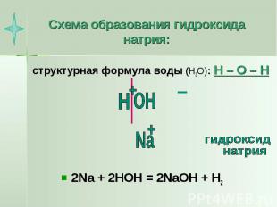 Схема образования гидроксида натрия: структурная формула воды (Н2О): Н – О – Н 2