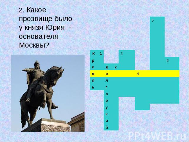 2. Какое прозвище было у князя Юрия - основателя Москвы?