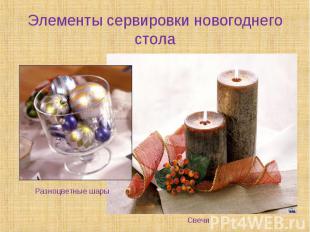 Элементы сервировки новогоднего стола Разноцветные шарыСвечи
