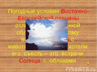 Погодные условия Восточно-Европейской равнины отличатся повышенной облачностью,