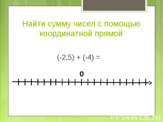 Найти сумму чисел с помощью координатной прямой (-2,5) + (-4) =