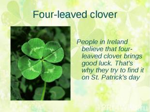 Four-leaved clover People in Ireland believe that four-leaved clover brings good