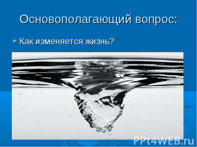 Основополагающий вопрос: Как изменяется жизнь?