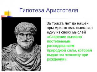 Гипотеза Аристотеля За триста лет до нашей эры Аристотель высказал одну из своих