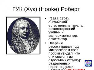 ГУК (Хук) (Hooke) Роберт (1635-1703), английский естествоиспытатель, разносторон