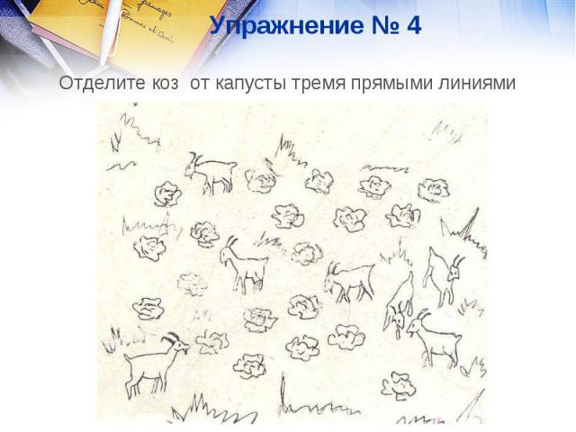 Упражнение № 4 Отделите коз от капусты тремя прямыми линиями