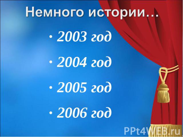 Немного истории… 2003 год2004 год2005 год2006 год