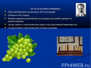 Заслуги путешественника. Николай Иванович организовал 200 экспедиций .Побывал в