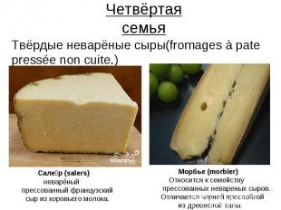 Четвёртая семья Твёрдые неварёные сыры(fromages à pate pressée non cuite.) невар