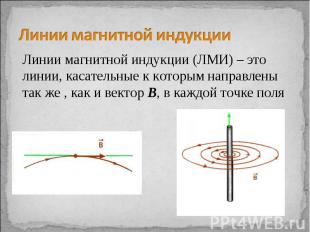 Линии магнитной индукции Линии магнитной индукции (ЛМИ) – это линии, касательные