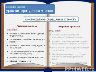 Первичное прочтение Виды работ: Чтение с остановками ( прием «дерево предсказани