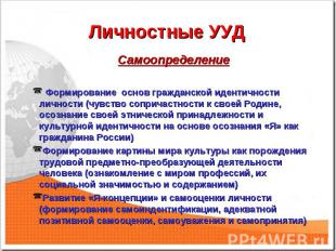 Самоопределение Самоопределение Формирование основ гражданской идентичности личн