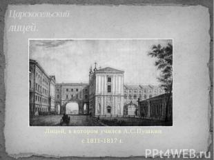 Царскосельский лицей. Лицей, в котором учился А.С.Пушкин с 1811-1817 г.