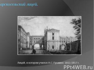 Царскосельский лицей. Лицей, в котором учился А.С.Пушкинс 1811-1817 г.
