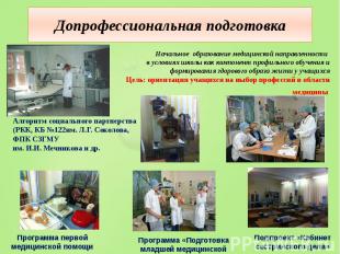 Допрофессиональная подготовка Начальное образование медицинской направленности в