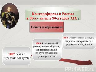 Контрреформы в России в 80-х - начале 90-х годов XIX в.Печать и образование1887.