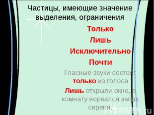 Частицы, имеющие значение выделения, ограничения ТолькоЛишьИсключительноПочтиГла