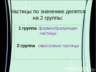 Частицы по значению делятся на 2 группы: 1 группа формообразующие частицы2 групп