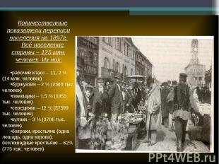 Количественные показатели переписи населения на 1897г.Всё население страны – 125