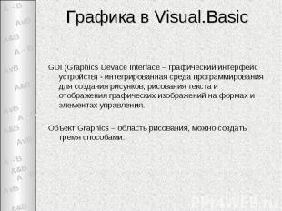 Графика в Visual.Basic GDI (Graphics Devace Interface – графический интерфейс ус