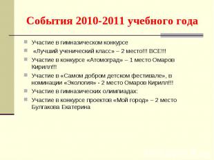 События 2010-2011 учебного года Участие в гимназическом конкурсе «Лучший учениче