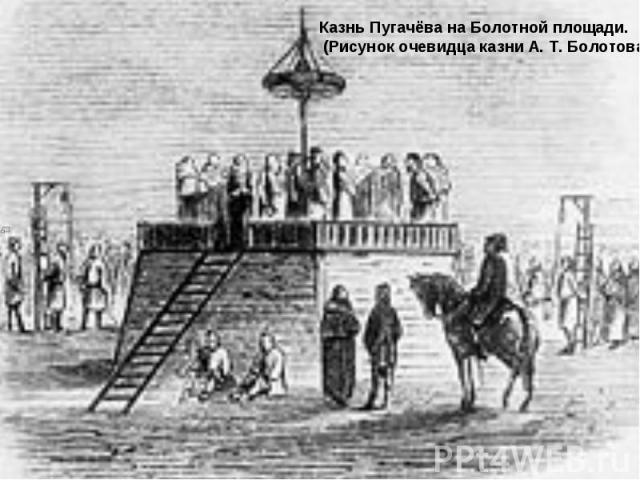 Казнь Пугачёва на Болотной площади. (Рисунок очевидца казни А. Т. Болотова)