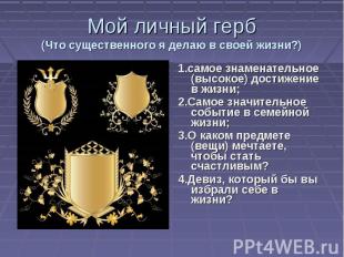 Мой личный герб(Что существенного я делаю в своей жизни?) 1.самое знаменательное