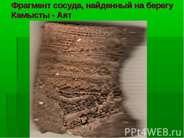Фрагмент сосуда, найденный на берегу Камысты - Аят