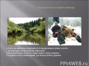 Мероприятия по охране природы 1.Охота на животных разрешается в определенные сро