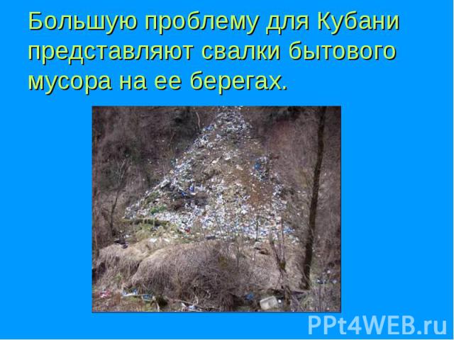 Большую проблему для Кубани представляют свалки бытового мусора на ее берегах.