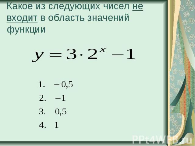Какое из следующих чисел не входит в область значений функции