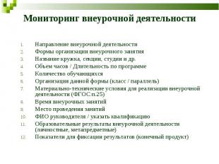 Мониторинг внеурочной деятельности Направление внеурочной деятельностиФормы орга