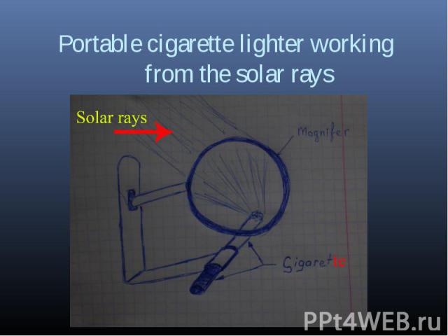 Portable cigarette lighter working from the solar rays