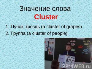 Значение слова Cluster Пучок, гроздь (a cluster of grapes)Группа (a cluster of p