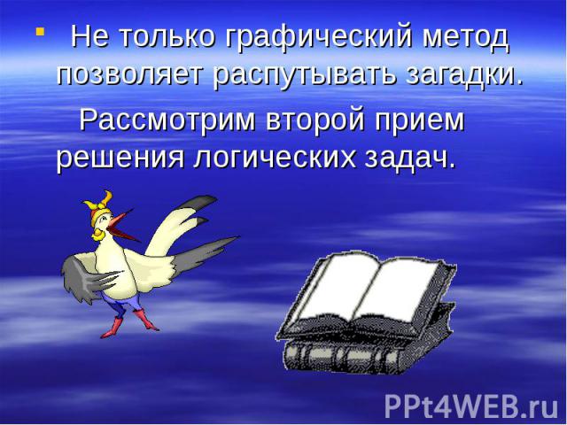 Не только графический метод позволяет распутывать загадки. Рассмотрим второй прием решения логических задач.