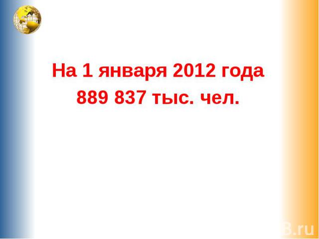 На 1 января 2012 года 889 837 тыс. чел.