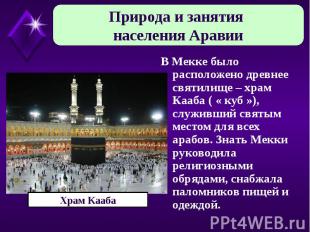 Природа и занятия населения Аравии В Мекке было расположено древнее святилище –