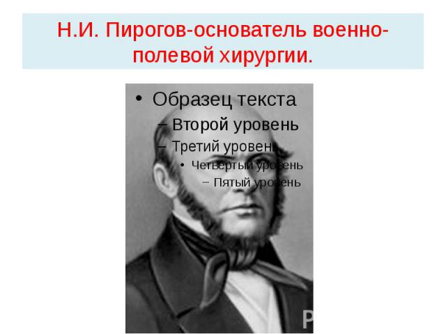 Н.И. Пирогов-основатель военно-полевой хирургии.