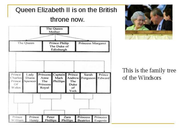 Queen Elizabeth II is on the British throne now. This is the family tree of the Windsors