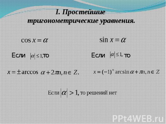 I. Простейшие тригонометрические уравнения.