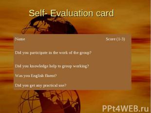 Self- Evaluation card